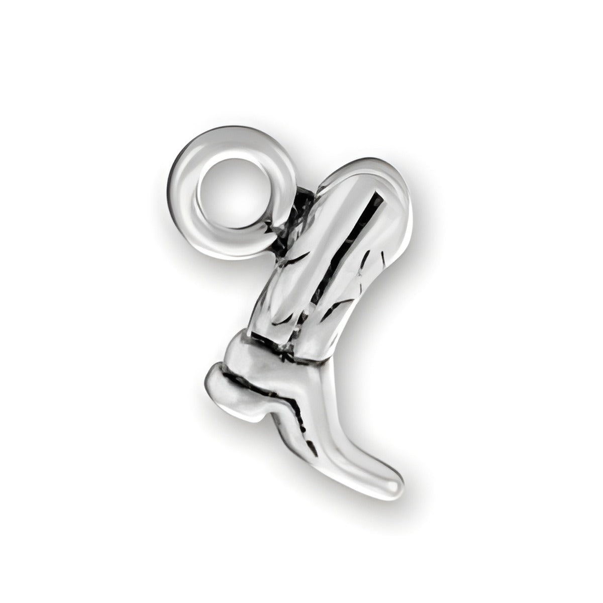 Sterling Silver Small Cowboy Boot Charm featuring detailed design and a loop for attachment.