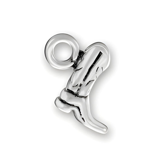 Sterling Silver Small Cowboy Boot Charm featuring detailed design and a loop for attachment.