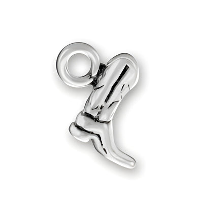 Sterling Silver Small Cowboy Boot Charm featuring detailed design and a loop for attachment.