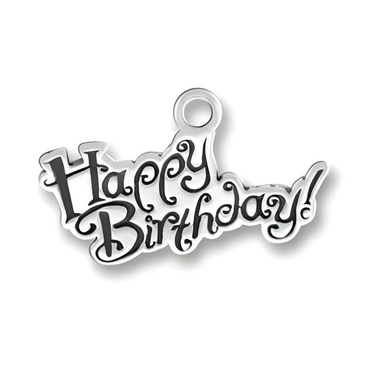 Sterling Silver Small Happy Birthday Charm Alt view.