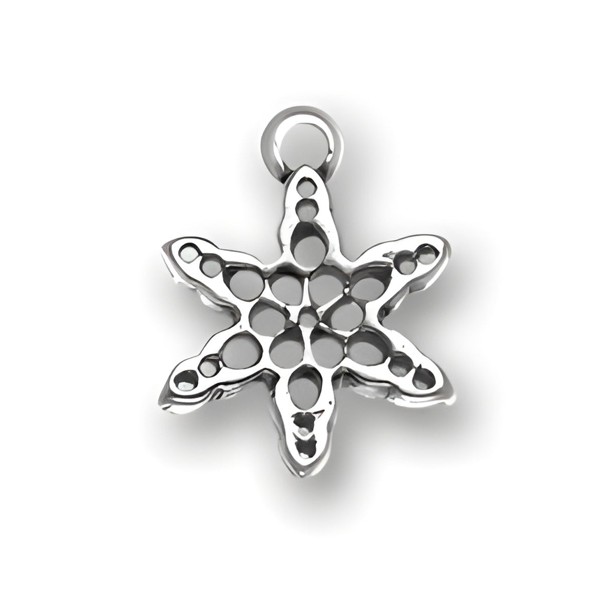Sterling Silver Snowflake Charm featuring a detailed snowflake design with cut-out patterns.
