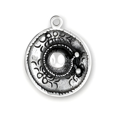 Sterling Silver Sombrero Charm featuring intricate detailing and a circular design with a central opening.