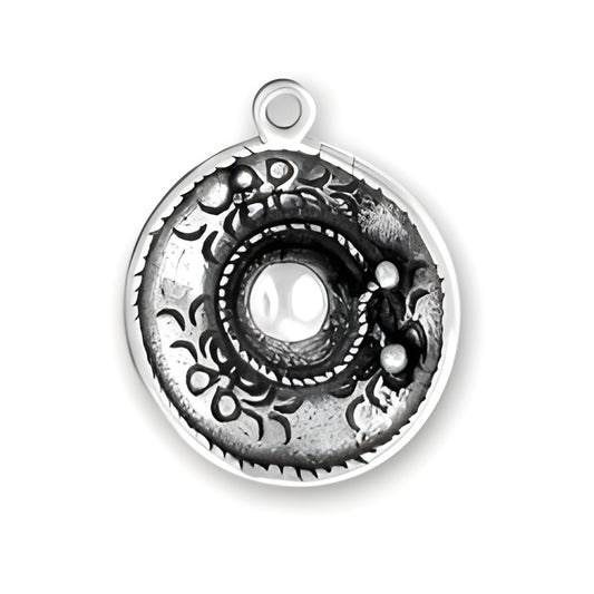 Sterling Silver Sombrero Charm featuring intricate detailing and a circular design with a central opening.