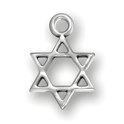 Sterling Silver Star of David Charm featuring a six-pointed star design with cut-out triangles.