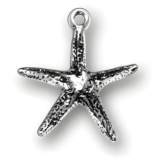 Charm Factory Sterling Silver Starfish Charm, detailed design with textured surface and loop for attachment.