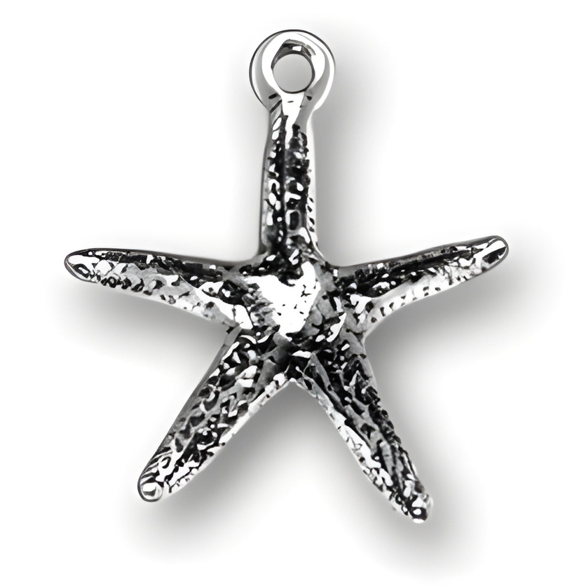 Charm Factory Sterling Silver Starfish Charm, detailed design with textured surface and loop for attachment.