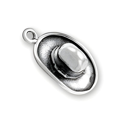 Sterling Silver Ten Gallon Hat Charm featuring a detailed design of a cowboy hat in polished silver.