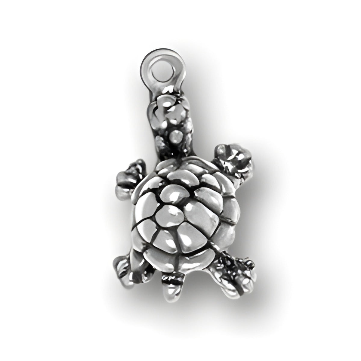 Sterling Silver Turtle Charm featuring intricate detailing and a polished finish, showcasing a playful turtle design.
