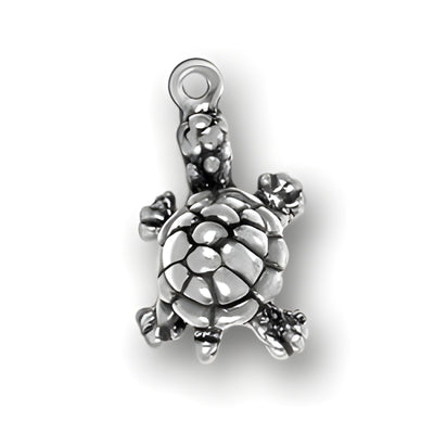 Sterling Silver Turtle Charm featuring intricate detailing and a polished finish, showcasing a playful turtle design.