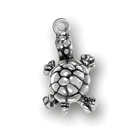 Sterling Silver Turtle Charm featuring intricate detailing and a polished finish, showcasing a playful turtle design.