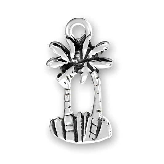 Sterling Silver Two Palm Trees Charm featuring detailed palm fronds and trunks, ideal for charm bracelets.