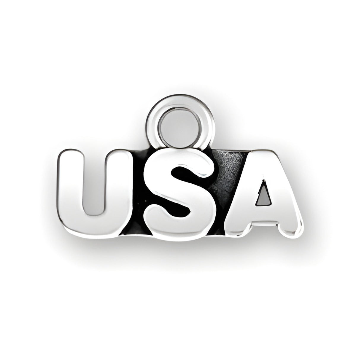 Sterling Silver USA Charm featuring bold, stylized letters spelling 'USA' with a loop for attachment.