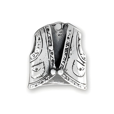 Sterling Silver Western Vest Charm featuring detailed engravings and a classic vest design with pockets.