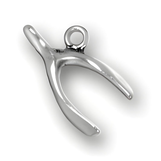 Sterling Silver Wishbone Charm, featuring a polished wishbone design with a loop for attachment.