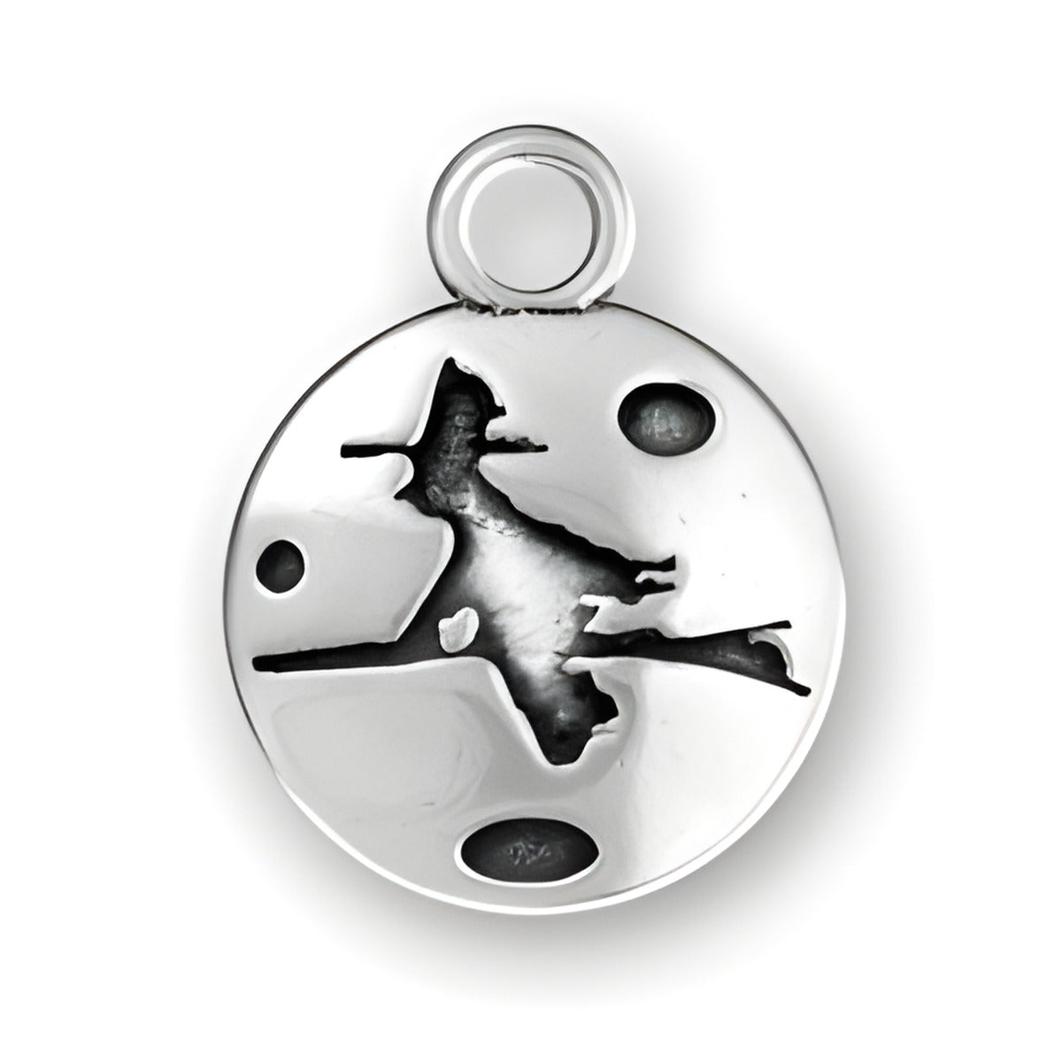 Sterling Silver Witch on Broom Charm featuring a detailed witch silhouette and celestial elements.