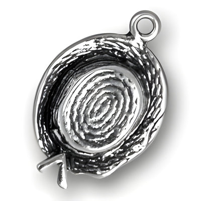 Charm Factory Straw Hat Charm made of silver, featuring intricate detailing and a loop for attachment.
