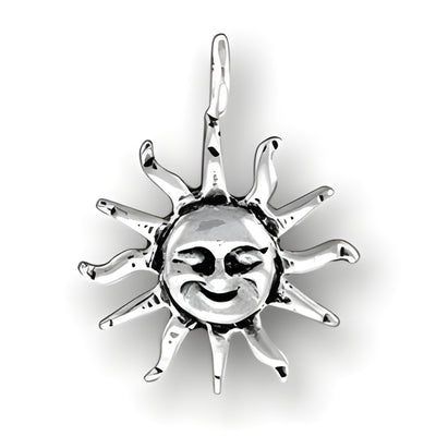 Sun with Face Charm, made of sterling silver, featuring a smiling sun design with rays extending outward.