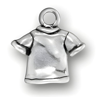 Charm Factory T-Shirt Charm made of silver, featuring a detailed design of a short-sleeve t-shirt.