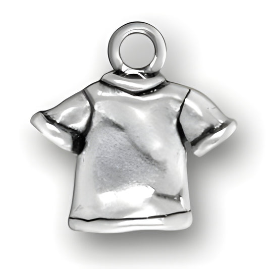 Charm Factory T-Shirt Charm made of silver, featuring a detailed design of a short-sleeve t-shirt.