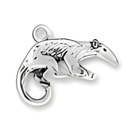 Tamandua Anteater Charm made of polished silver, featuring detailed design of the anteater in a dynamic pose.