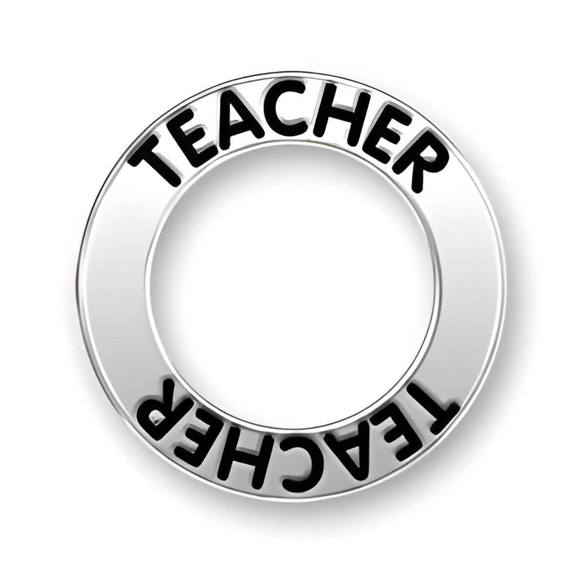 Sterling silver Teacher Message Ring featuring the word 'TEACHER' engraved around the band in bold letters.