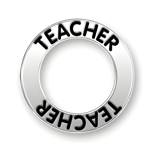 Sterling silver Teacher Message Ring featuring the word 'TEACHER' engraved around the band in bold letters.