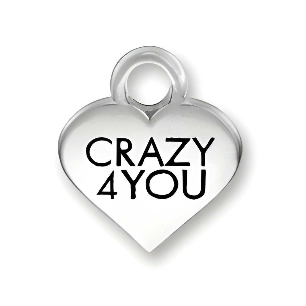 Thin Crazy 4 You Heart Charm, made of silver, features the text 'CRAZY 4 YOU' in bold black lettering.