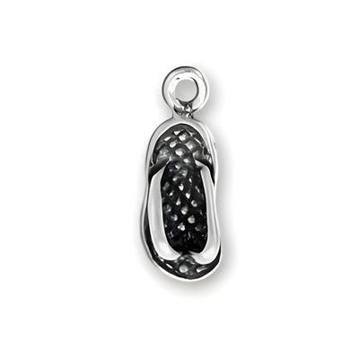 Tiny Flip Flop Charm by Charm Factory, made of silver, featuring detailed design and a loop for attachment.