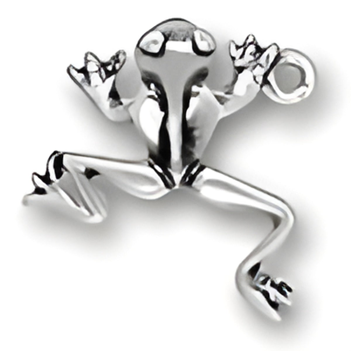 Charm Factory Tree Frog Charm, crafted from sterling silver, features a detailed frog design with outstretched limbs.