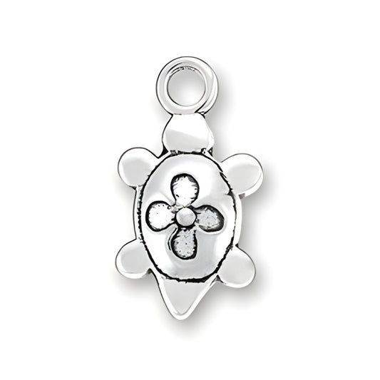 Charm Factory Turtle Charm made of silver, featuring a detailed turtle design with a flower on its shell.