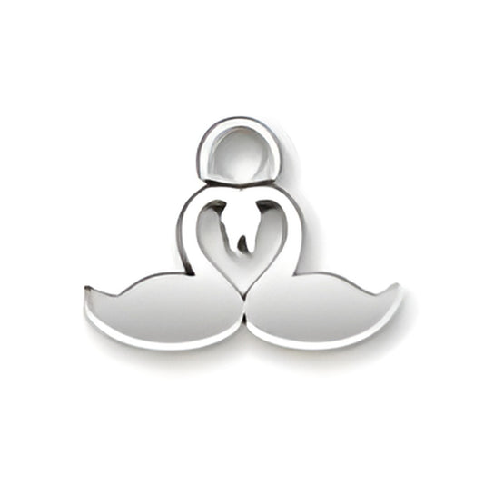 Two Swans Charm made of sterling silver, featuring two swans forming a heart shape with their necks.