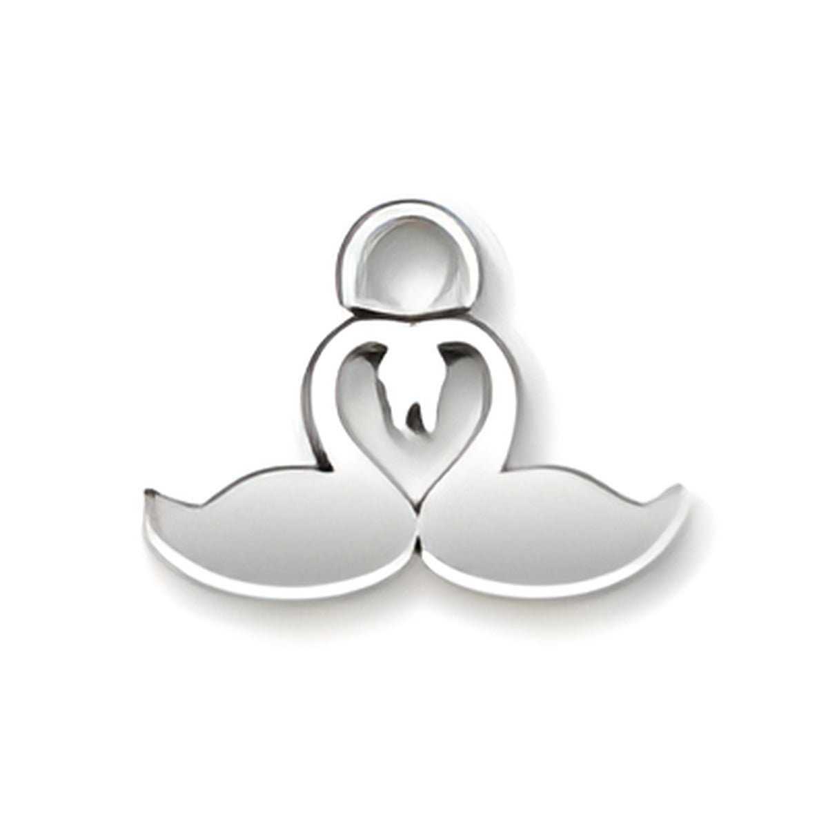 Two Swans Charm made of sterling silver, featuring two swans forming a heart shape with their necks. Alt view.