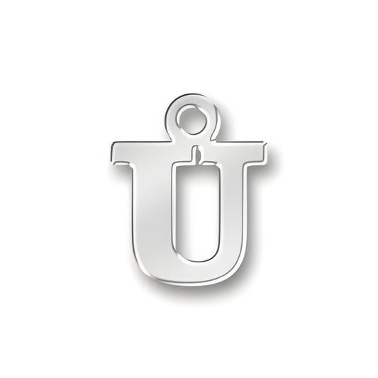 U Letter Charm by Charm Factory, crafted from sterling silver, featuring a polished finish and a loop for attachment.