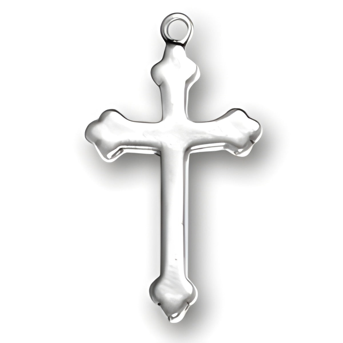 Unadorned Cross Charm made of sterling silver, featuring a simple design with rounded edges and a loop for attachment.