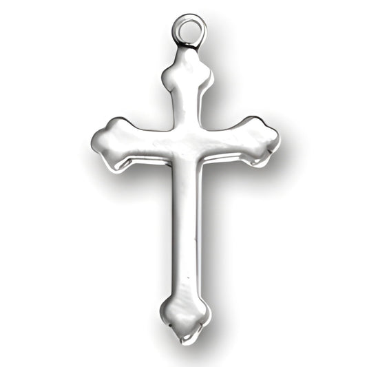 Unadorned Cross Charm made of sterling silver, featuring a simple design with rounded ends and a loop for attachment.
