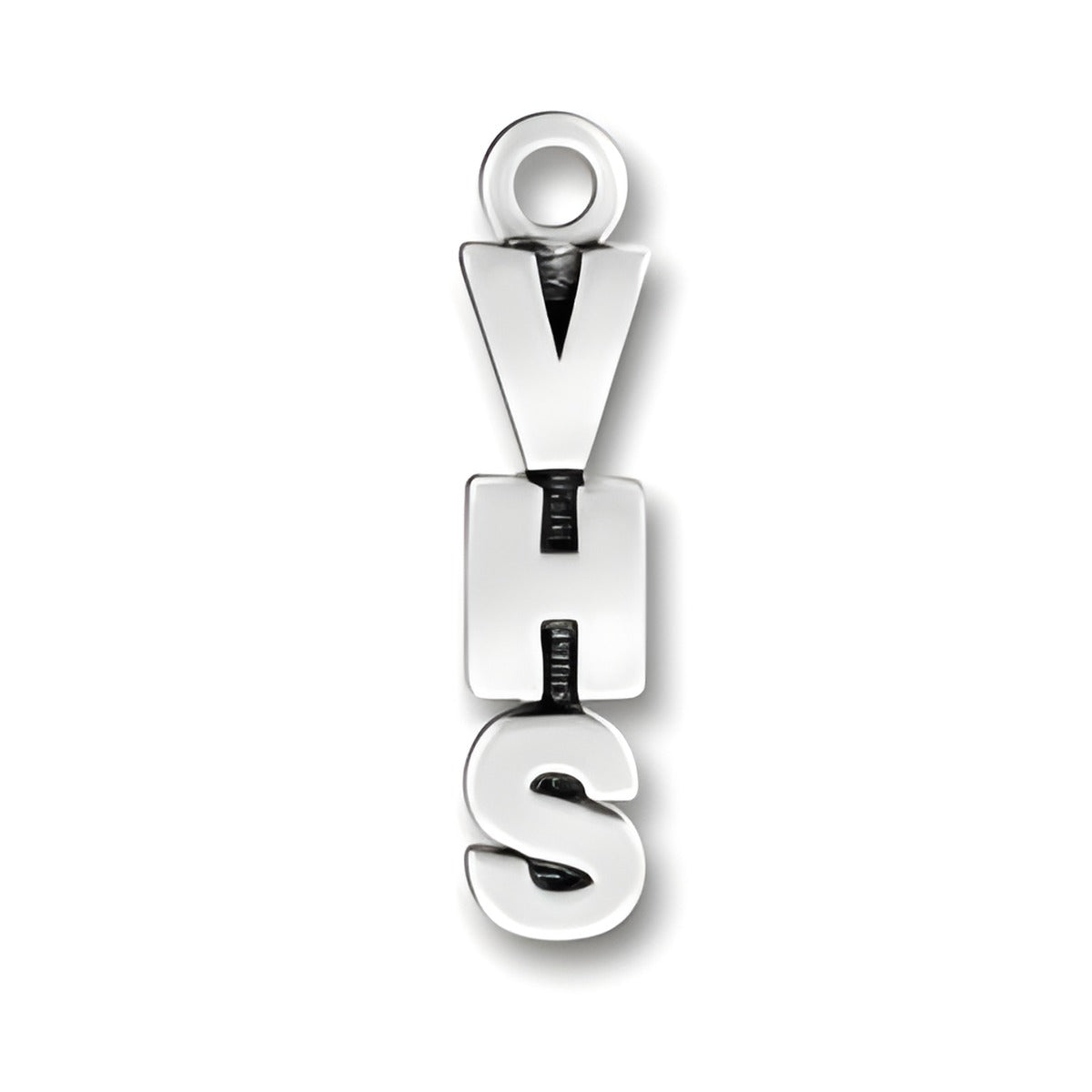 VHS charm made of sterling silver, featuring the letters 'V', 'H', and 'S' in a stacked design.