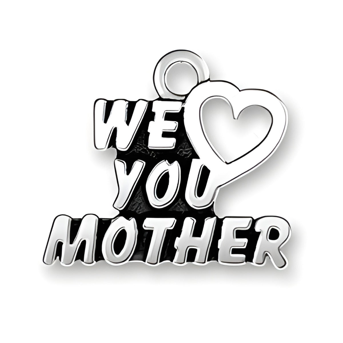 We Heart You Mother charm in sterling silver, featuring bold lettering and a heart symbol.-58