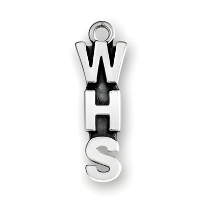 WHS charm made of sterling silver, featuring bold letters 'W', 'H', and 'S' in a vertical arrangement.