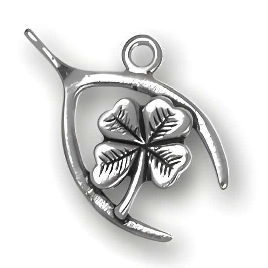 Wishbone with Four Leaf Clover Charm Alt view.