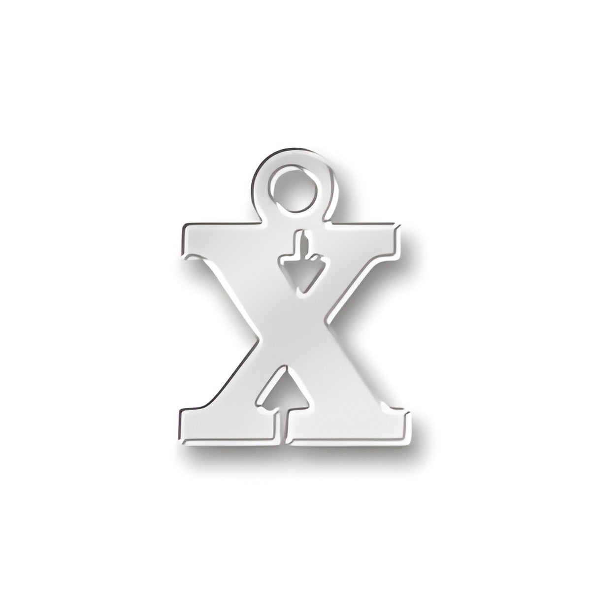 X Letter Charm made of sterling silver, featuring a bold, stylized 'X' design with a loop for attachment.