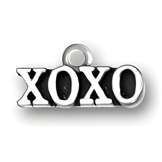 XOXO charm made of sterling silver, featuring bold letters 'X' and 'O' with a polished finish.