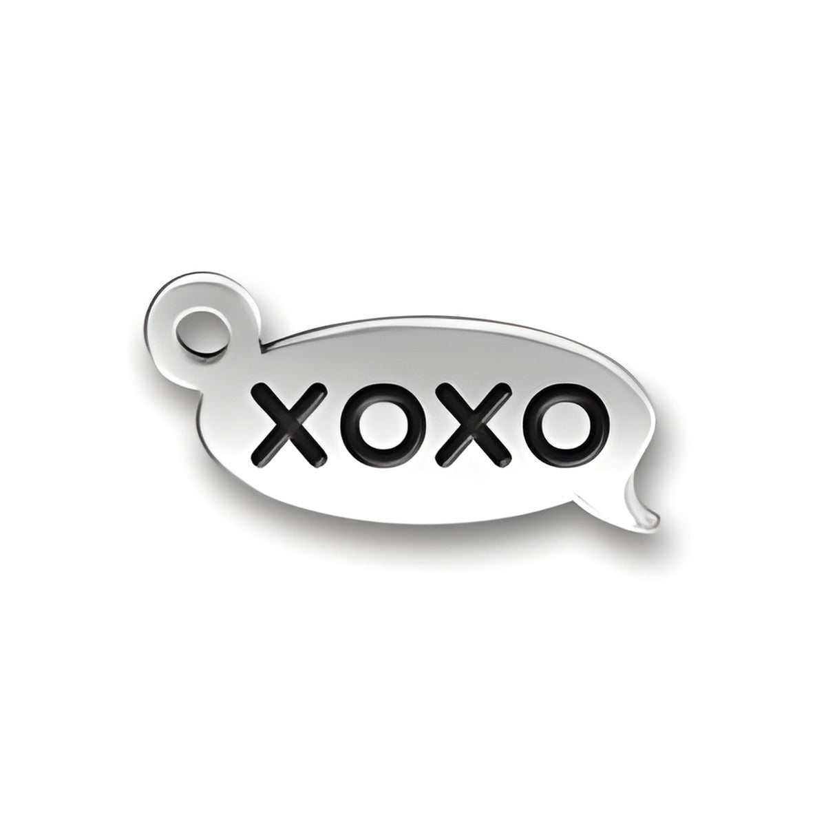XOXO Text Chat Charm in sterling silver, featuring a speech bubble design with 'xoxo' engraved.