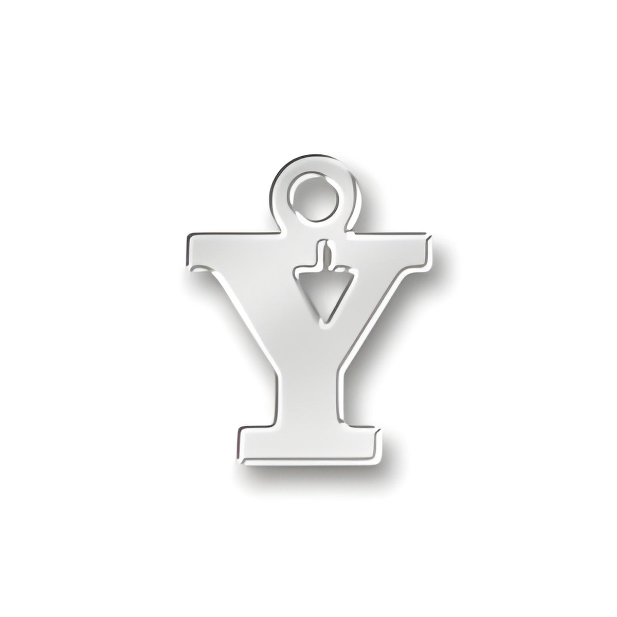 Sterling silver Y letter charm with a polished finish, featuring a loop for attachment to jewelry.