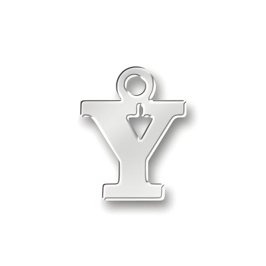 Sterling silver Y letter charm with a polished finish, featuring a loop for attachment to jewelry.