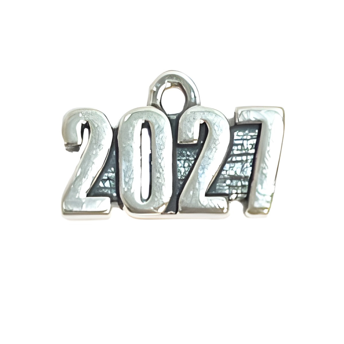 Charm Factory Year 2027 Charm, made of silver-tone metal, featuring a textured design in bold numbers.
