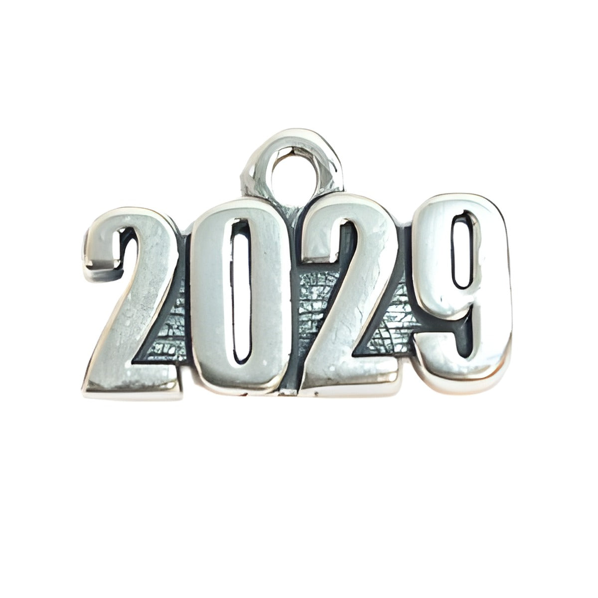 Charm Factory Year 2029 Charm, made of polished silver-tone metal, featuring bold, three-dimensional numbers.