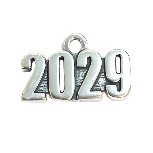 Charm Factory Year 2029 Charm, made of polished silver-tone metal, featuring bold, three-dimensional numbers.