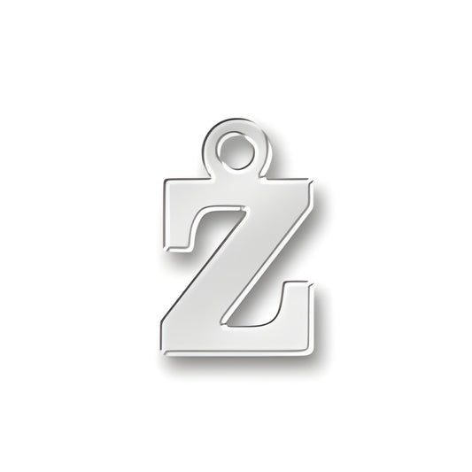 Z Letter Charm made of sterling silver, featuring a bold, stylized 'Z' design with a loop for attachment.